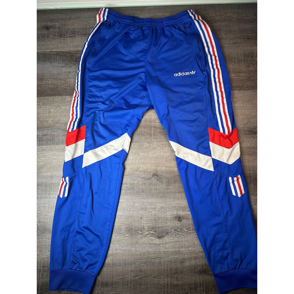 Adidas Originals Blue Red White Chevron Retro Track Pants Mens Large Joggers